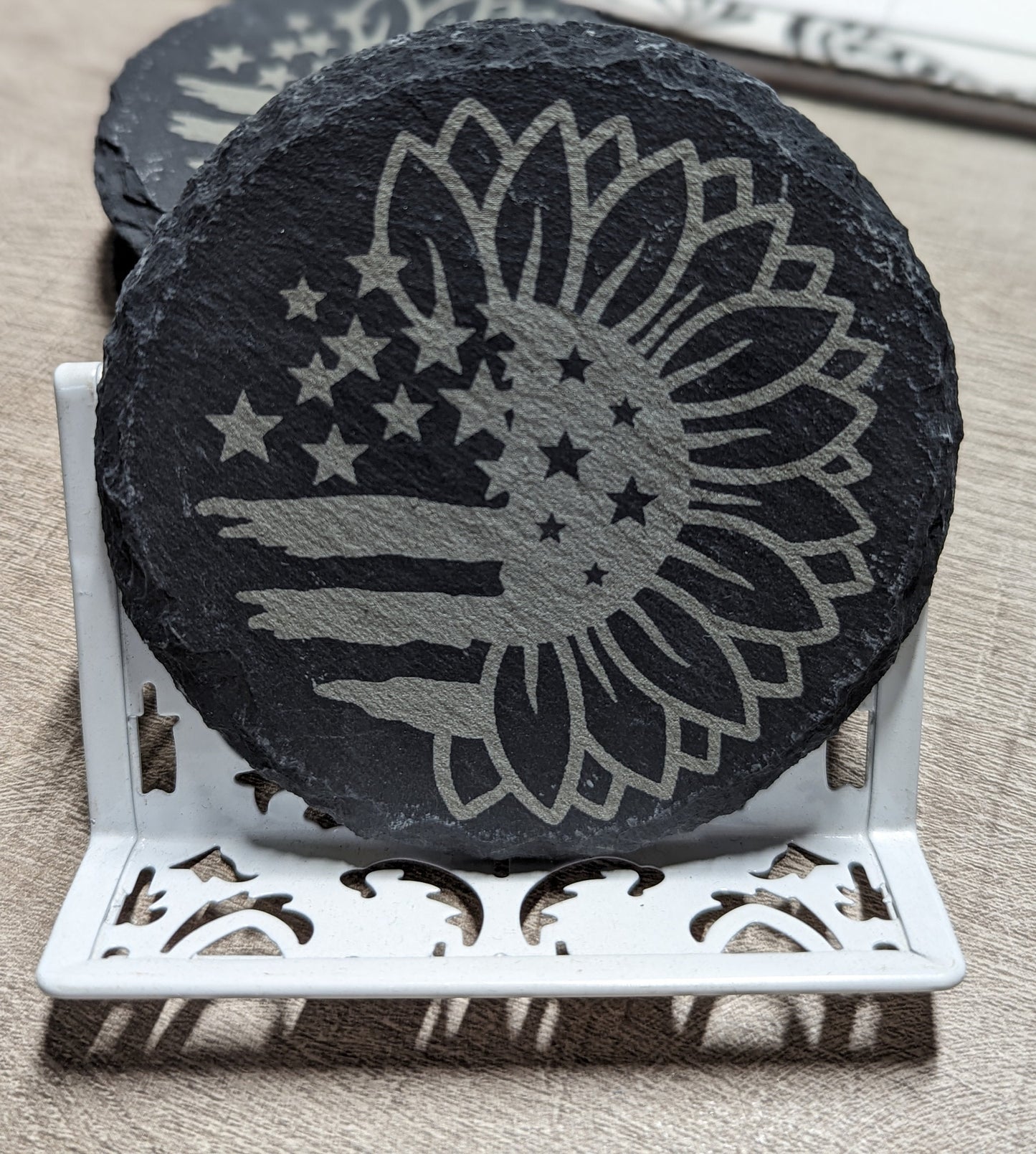 American Flag & Sunflower Slate Coasters