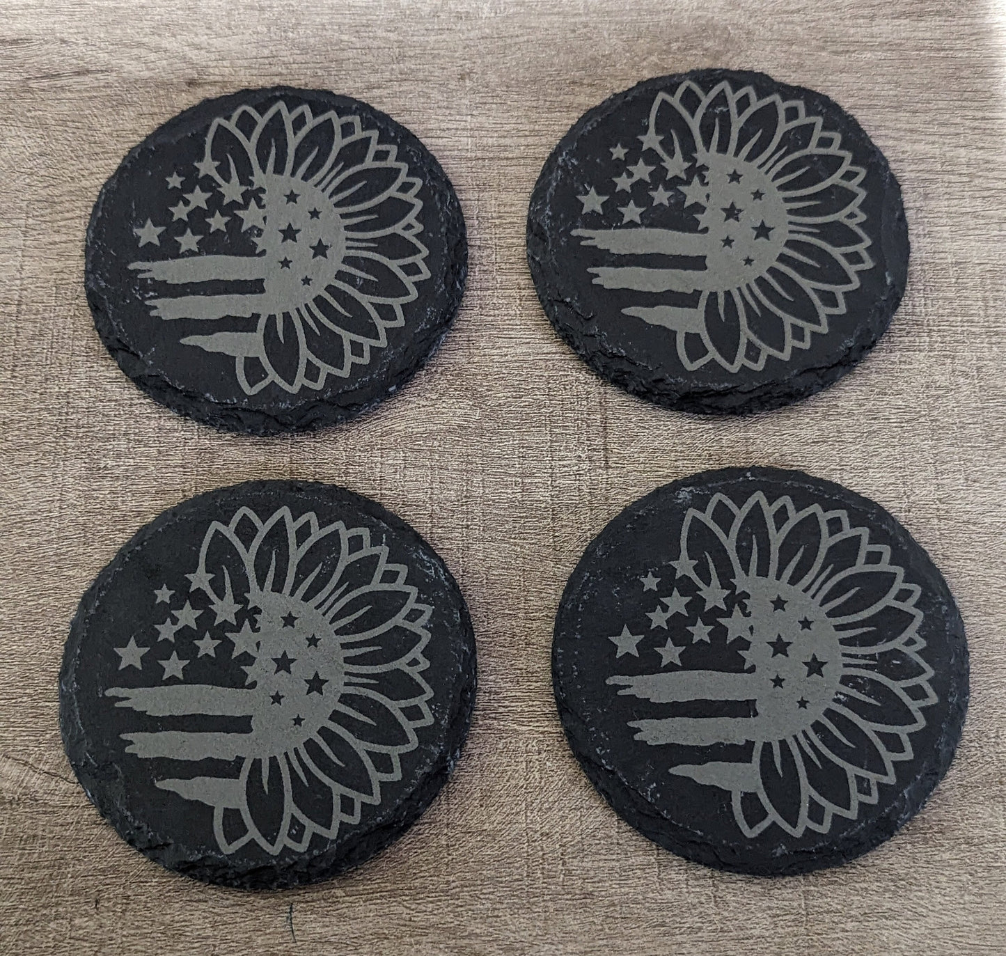 American Flag & Sunflower Slate Coasters